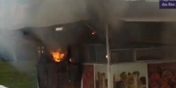 Barraca de doce pega fogo e proprietário fica ferido