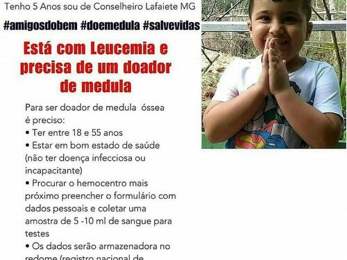 Garotinho de 5 anos precisa de transplante de medula óssea. Seja doador!