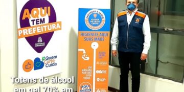 Prefeitura de Ouro Branco instala totens de álcool 70% em vários pontos da cidade