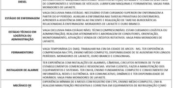 Vagas para parada da Gerdau e outras no sine de  Lafaiete