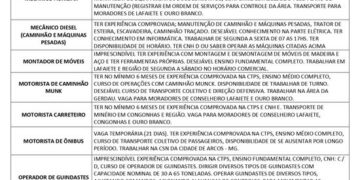 Vagas no sine de Lafaiete para sexta-feira