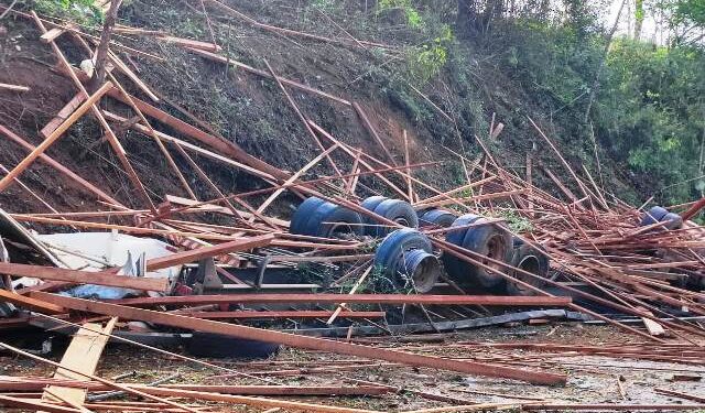 Motorista morre em acidente com caminhão de madeira